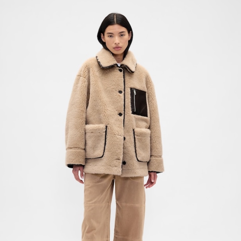 Gap x Sandy Liang Reversible Vegan Leather Sherpa Jacket XXS/XS - Picture 1 of 7